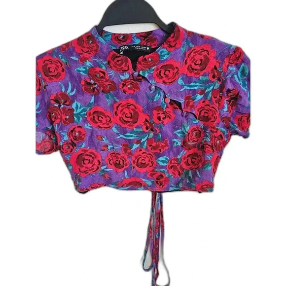 Zara Printed Floral Crop Top Small NWOT - Picture 4 of 9
